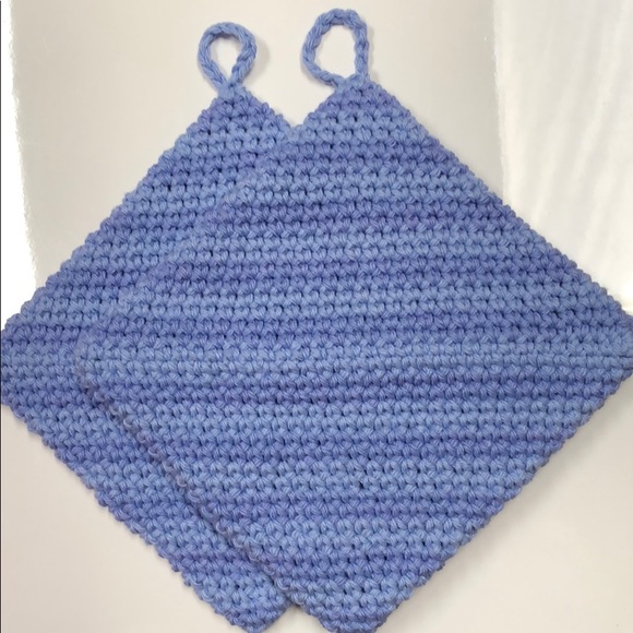 Cotton potholders set of 2 hand crochet blue - Picture 1 of 3